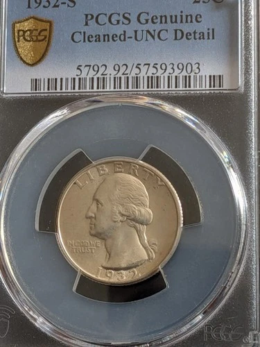 1932-S WASHINGTON QUARTER PCGS UNC DETAILS 25C SILVER COIN BU