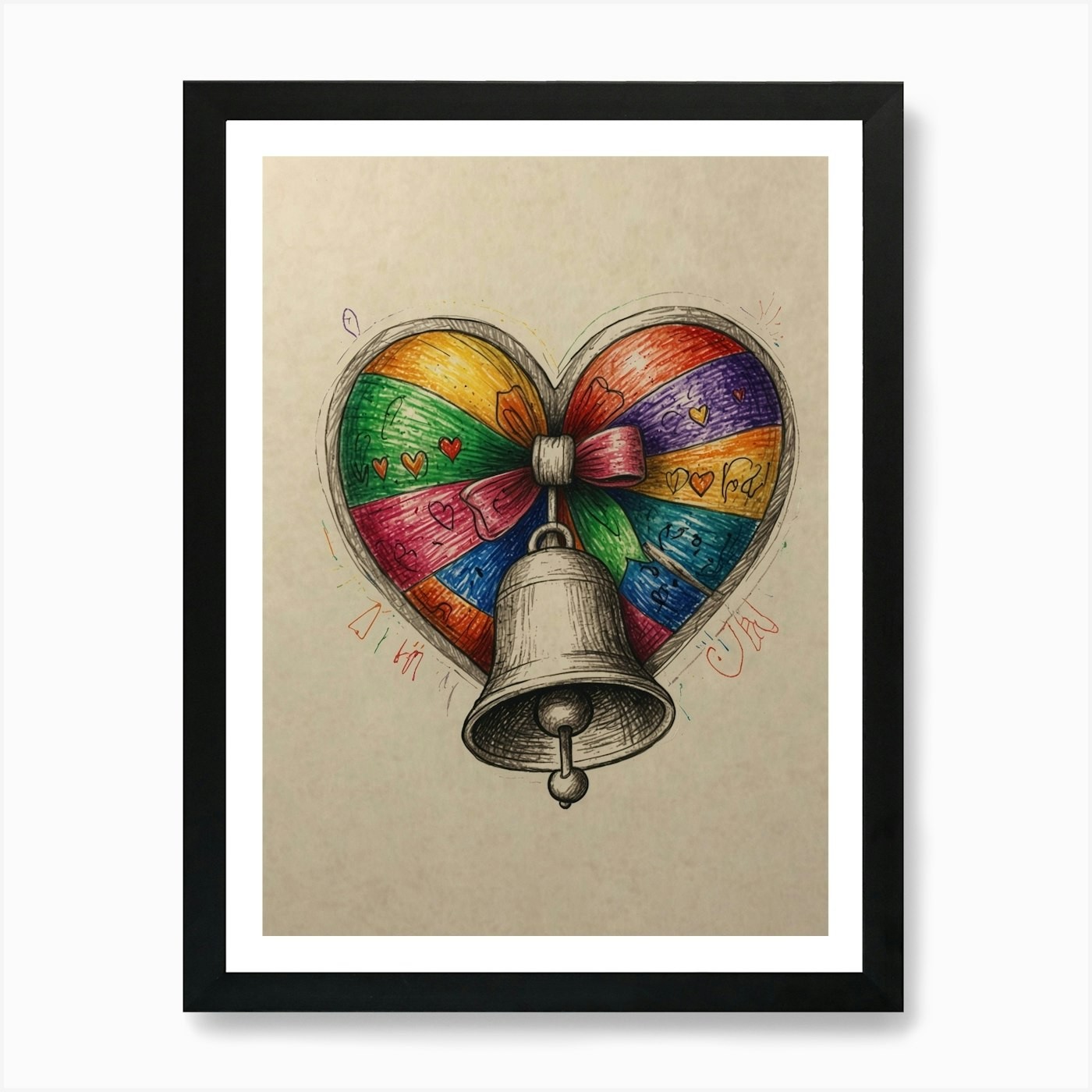 Heart Bell Art Print - Framed Wall Decor Canvas Poster Picture
