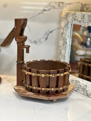 Vintage Nutcracker Wishing Well But Bowl Embellished With Silver Tacks