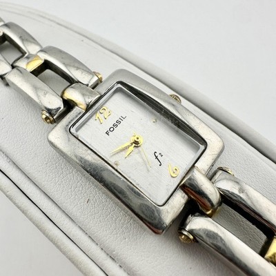 Fossil F2 ES-8924 Womens Silver Gold Tone 6.2'' Bracelet Watch - New Battery