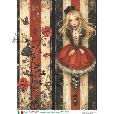 Wonderland Stripes #633 | A4 Rice Paper | Paper for Decoupage | AB Studios