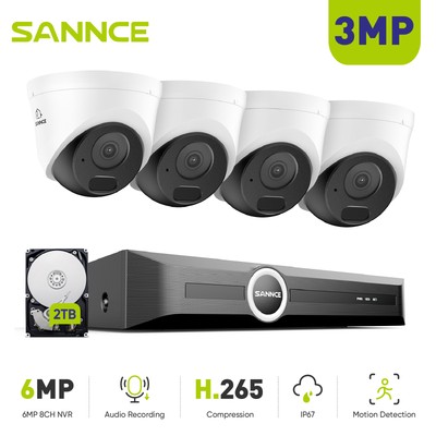 SANNCE 8CH 6MP NVR 3MP Audio POE Security IP Camera System Outdoor IP67 IR 2TB