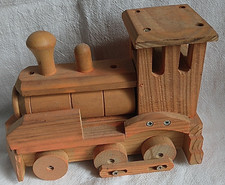 Wooden Train Toy Steam Engine Locomotive Moving Wheels Natural Pine Hand Crafted