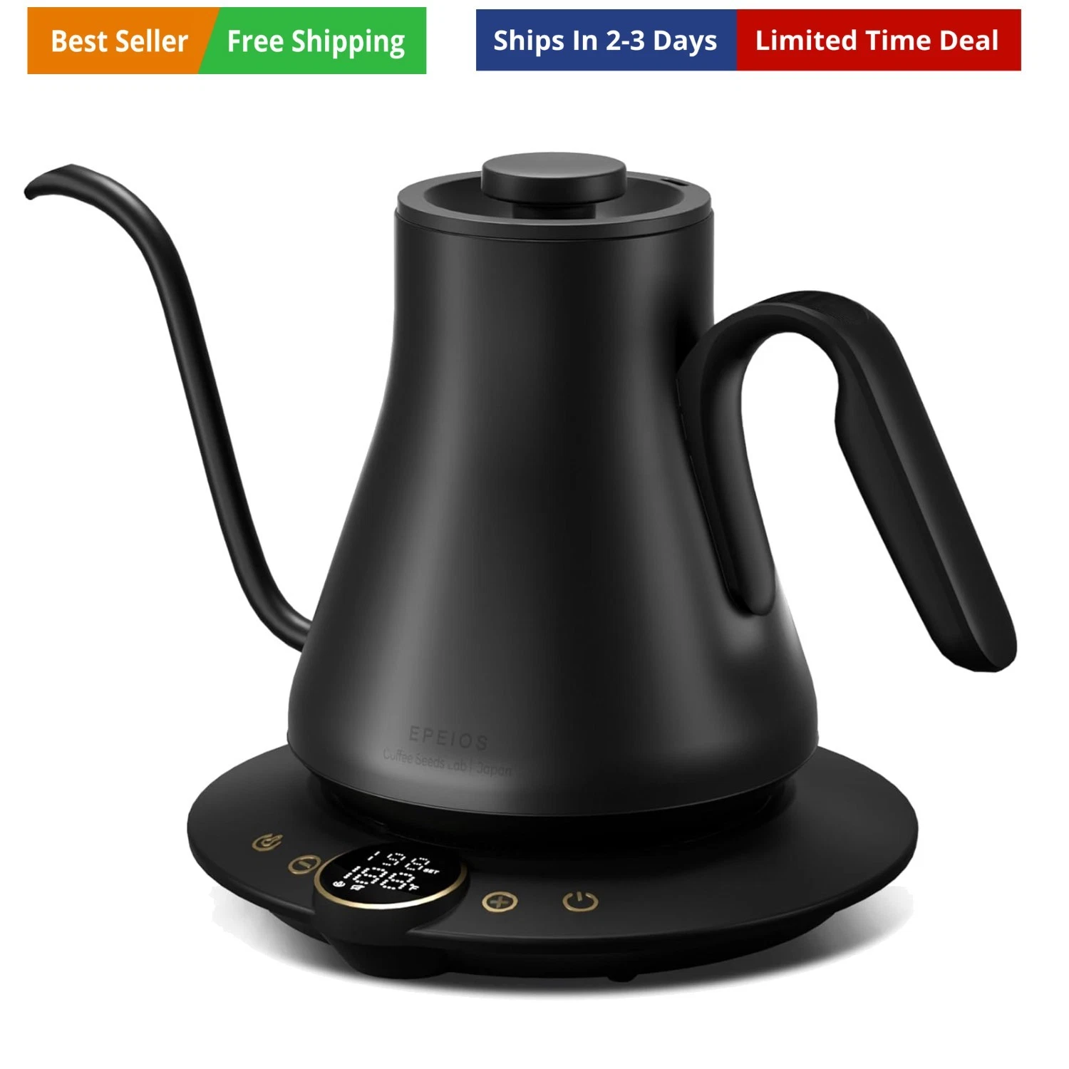Gooseneck Electric Kettle with ±1℉ Temperature Control for Pour Over Coffee &...