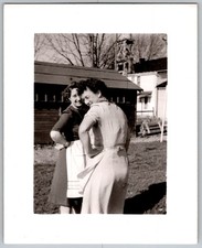 Vtg B&W Snapshot Women Smiling Outdoors 1940s