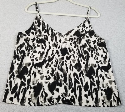 free press Cami Tank Top Women's Medium Black Gray Leopard Print Sleeveless Thin