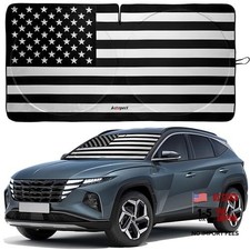 Windshield Sun Shade - American Flag Design, High-Resolution Large USA B W FLAG