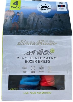 EDDIE BAUER 4 Pair boxer briefs Mens Sz XL (40-42 ) Underwear Black Blue Red Gym