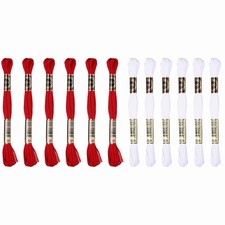 12 Skeins Embroidery Floss Polyester Threads for Embroidery, White/Red