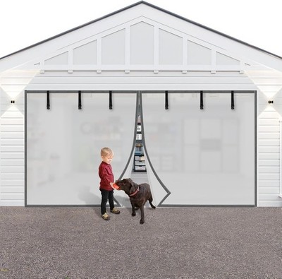 Privacy Garage Door Screen Blackout for 2 Car Garage-16X7Ft Privacy Silver Grey
