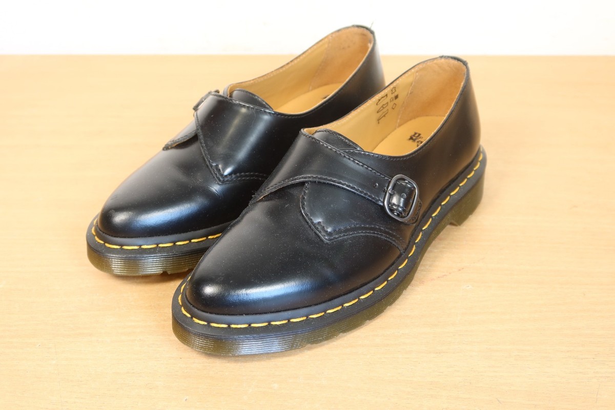 Dr Martens Agnes Black Smooth Leather Pointed Toes Buckle Monk