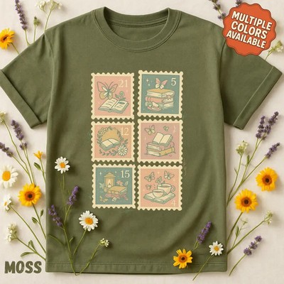 Bookish Postage Stamp Comfort Tee Reader Gift Book Lover Shirt