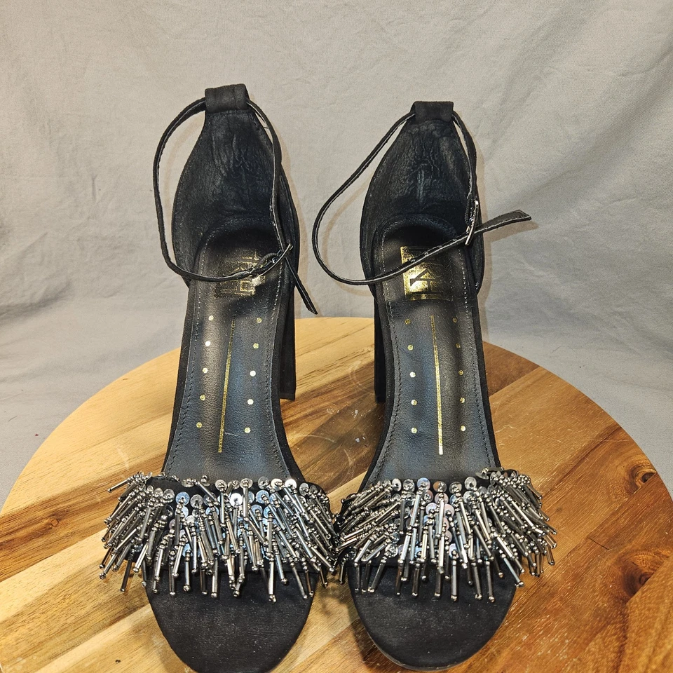 Zapatos de salón FRH Fahrenheit sexy denim con plataforma de corcho tacones altos punta abierta para mujer talla 8 Foto 3 de 4