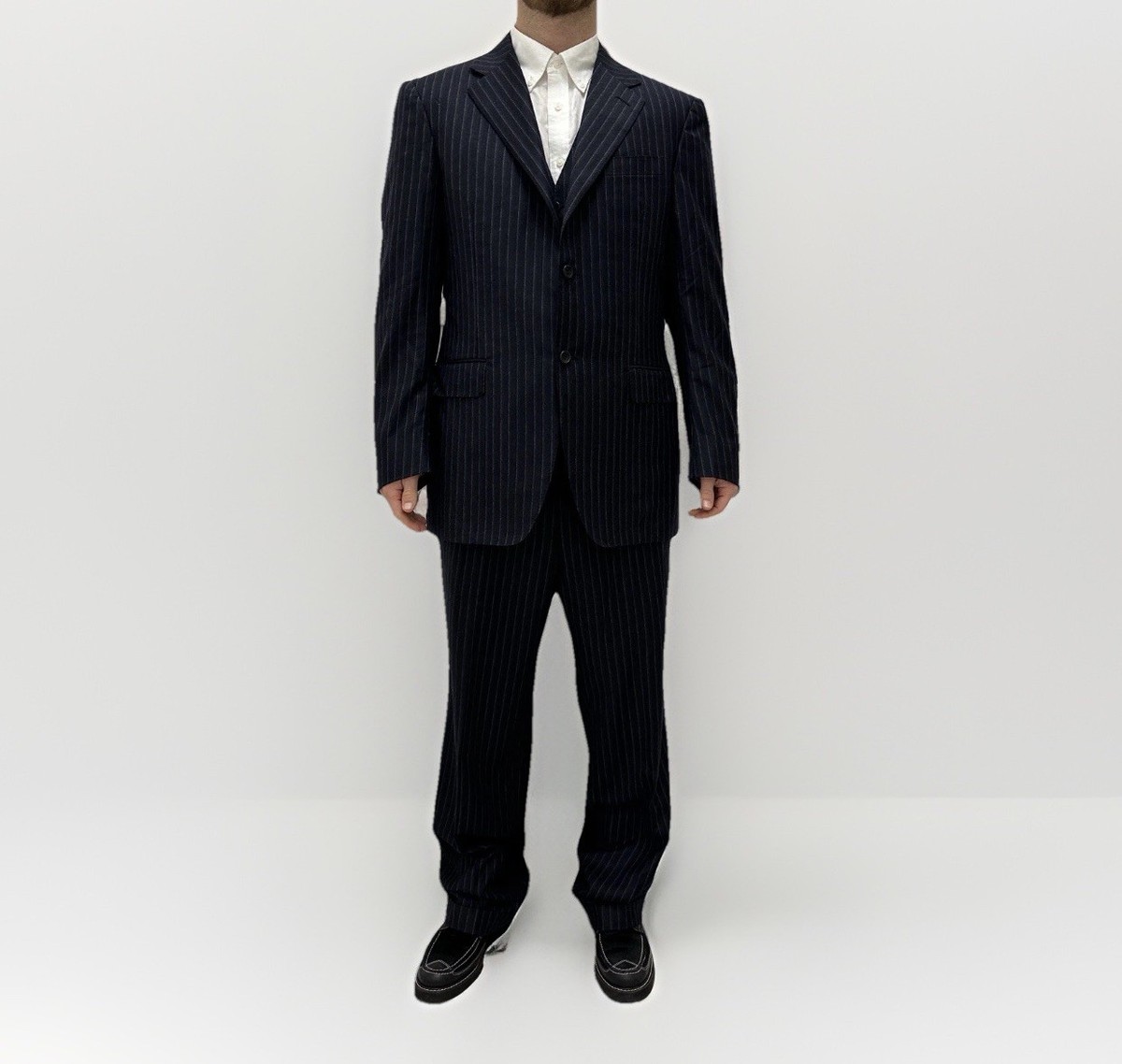 Canali Wool Suit Vest Blazer Pc Mens Navy Blue Striped size EU