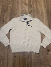 Vintage Polo Ralph Lauren NWT Knit Sweater Quarter Zip Size L Cream Color
