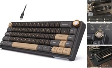 R65 Wired Gaming Keyboard with Volume Knob, Hot-Swappable Cream Switch Black