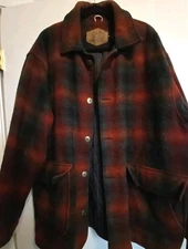 WOOLRICH Wool Mens XL USA Checkered Plaid Coat Jacket Quilted Red Black Green 