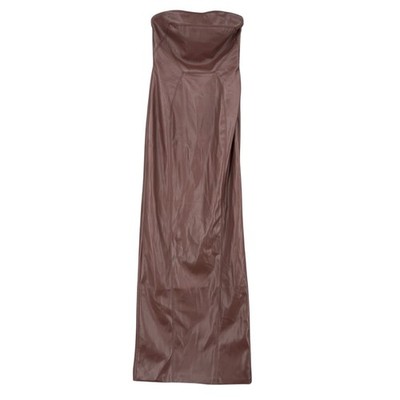 Oh Polly Brown Faux Leather Strapless Maxi Dress with Slit - US 4 UK 8 |  eBay