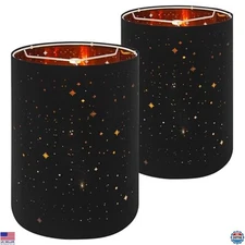 Star Hollow Set of 2 Black Cylinder Lamp Shades - 10"x10"x11.8" Drum Shades
