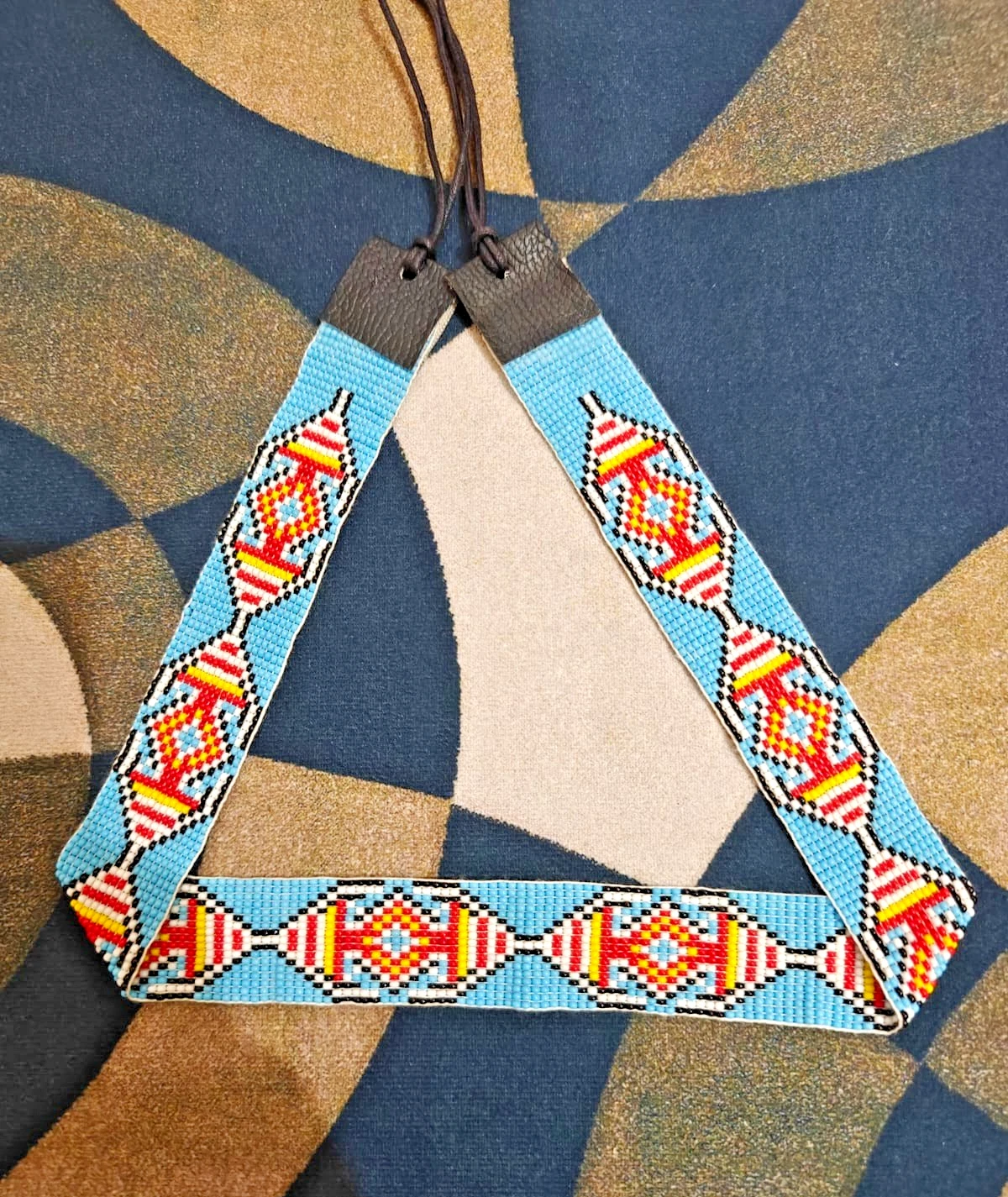 Beaded Hat Band Geometric Southwestern Pattern Cowboy Rode Handmade hatband