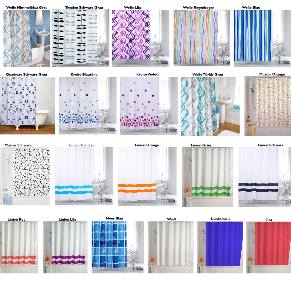 Duschvorhang Textil 240 180 200 x 200 und 180 x 180 12 Haken hochwertig Auswahl - Bild 1 von 1