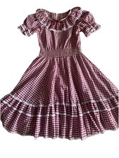 VTG PARTNERS PLEASE MALCO MODES USA Check Lace Trim Flare Swing Dance Dress 12
