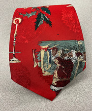 Men's 100% Silk Necktie Red Christmas Holiday Santa Claus Tree Festive USA Made