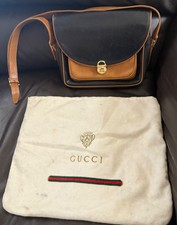 Vintage 70's GUCCI 2 Color Leather Cross Shoulder Bag Made in Italy Authentic