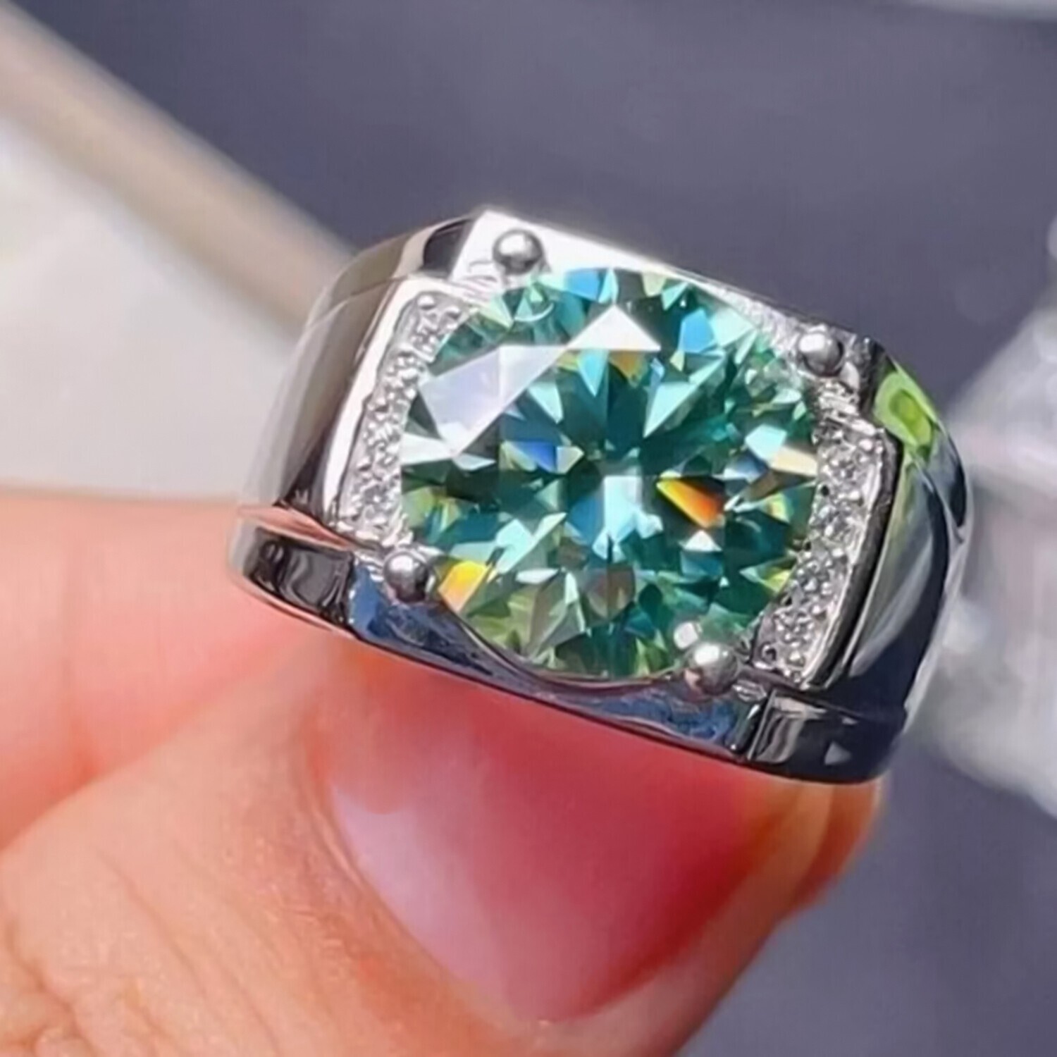 RARE 6.30 Ct Round Cut Blue Treated Diamond Solitaire Ring in 925 Silver