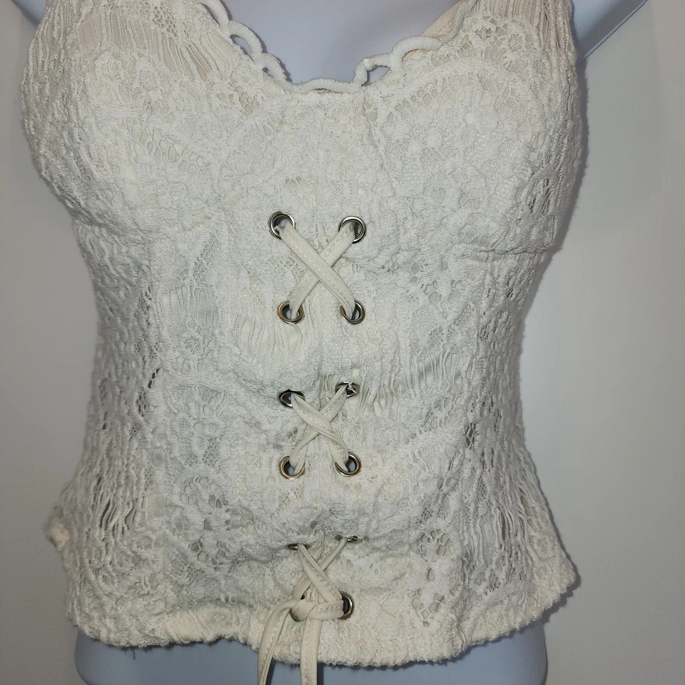 Corsé mediano de encaje marfil lechera cami top bustier hada cottagecore coqueta Foto 2 de 4
