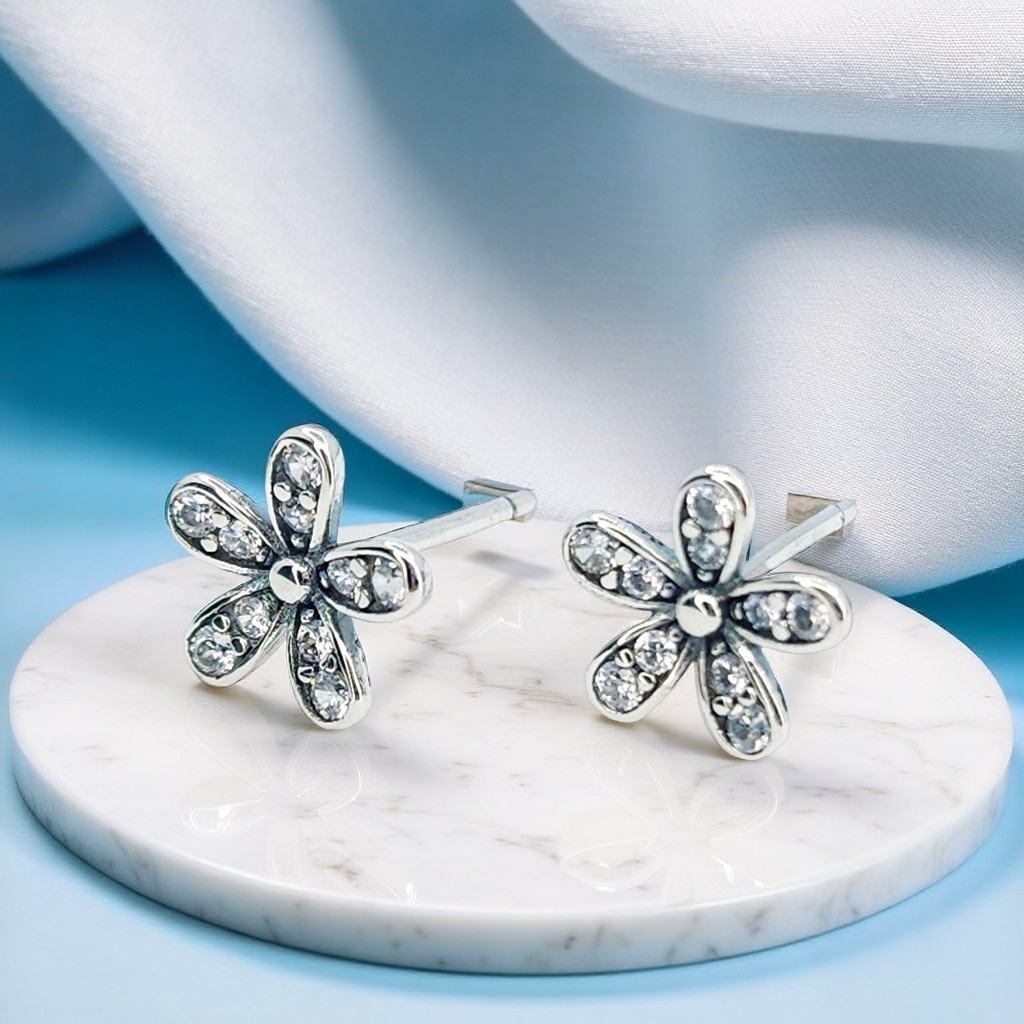Flower Bright Stud Earrings, Everyday Floral Studs, Women's Jewellery in Silver