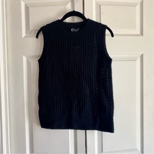 C by Bloomingdale's Cashmere Crochet Crewneck Sweater Vest BLACK SMALL