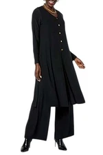 Antthony Women's 2-piece Duster-Length Tunic & Wide-Leg Pant Set Black
