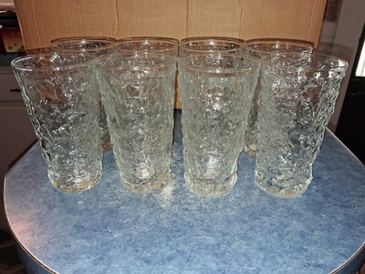 Set Of 8 1960s Anchor Hocking Clear Crinkle Moon Glasses 12oz  Mint Condition!!