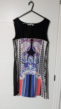 MaElla Black Abstract Paisley Chain Trim Cap Sleeve Tunic Shift Dress M BNWT