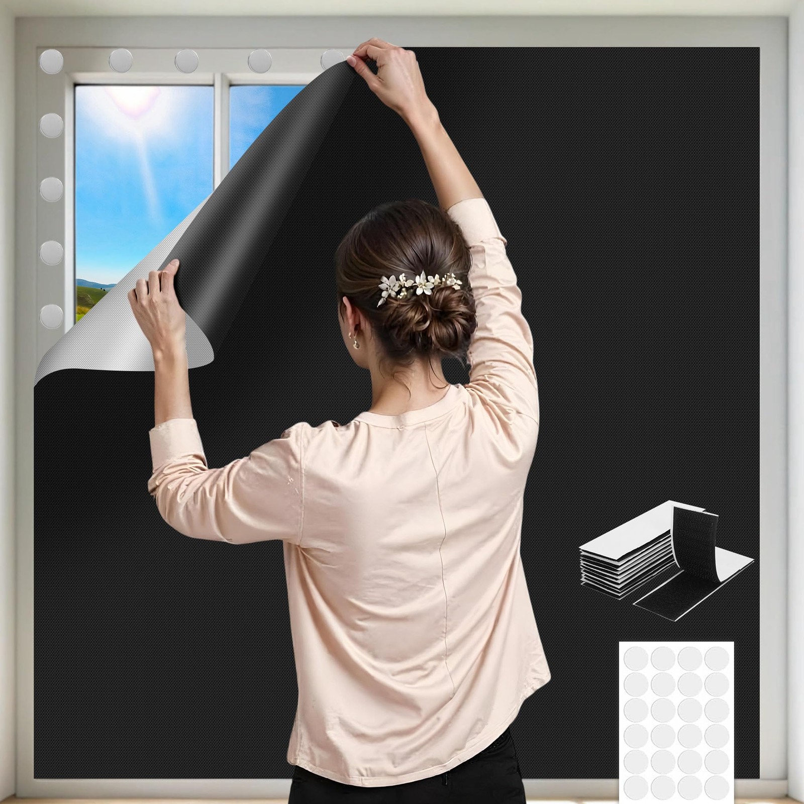 145 x 300CM Blackout Curtains for Travel Portable Blackout Blind Stick On No