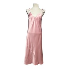 Victoria's Secret Satin Midi Slip Dress Adjustable Tie Straps Light Pink Medium