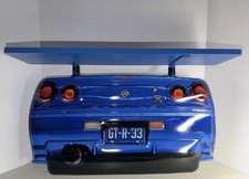 NISSAN SKYLINE GT-R33 V-SPEC STYLE FLOATING TIN & WOOD DISPLAY SHELF NEW
