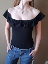 Express Bodysuit Ruffled Off The Shoulder Bla...
