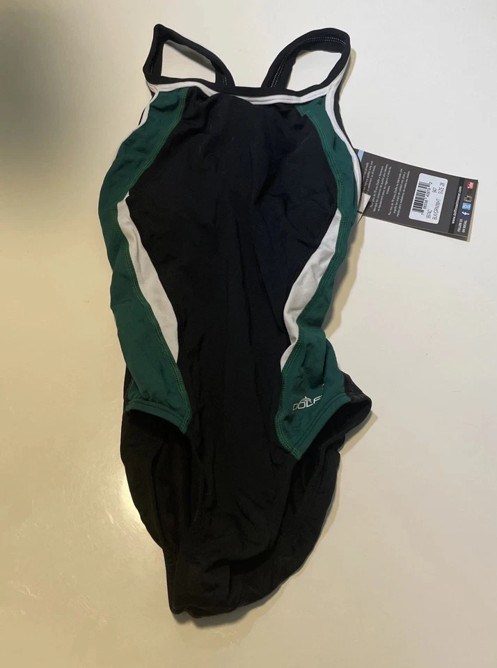 Novo com etiquetas nunca usado tamanho 28 maiô Dolfin feminino preto/verde floresta - Imagem 3 de 4