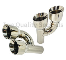 Pair Offset Tips 2.25 Inlet Quad 4 Outlet Dual Wall Muffler Exhaust Tip Ss304