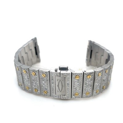 Cartier Santos 9.50CTW Natural Diamond 40mm Watch Bracelet band Two Tone yellow