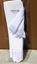 WOMEN  S SHEER TULLE MESH LONG OPERA GLOVES with BEADS - WHITE COLOR