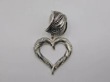 A52-VINTAGE SCARF RING/CLIP/PENDANT~HEART~SILVER TONE~1.5" WIDE~NOS