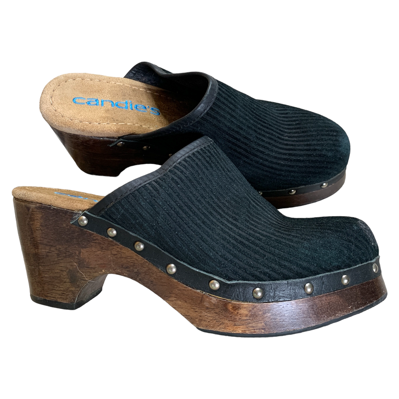 Vintage Candie's Wood Sole Chunky Platform Clogs Shoes Studded Size 8.5 |  eBay