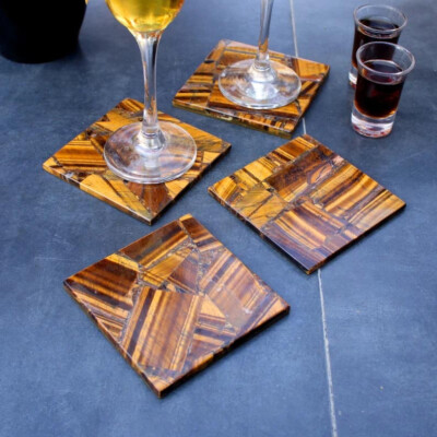 4''x4'' Tiger Eye Tea Coaster, Round Coffee Tea Coaster Trivet Wall Decor Gifts