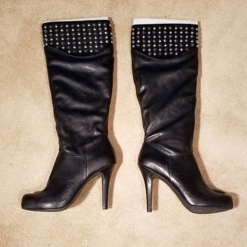 Franciss Black Studded Heel Boots Size 