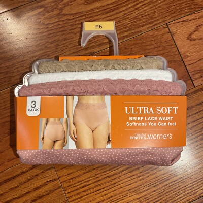NIP Womens Warners Blissful Benefits 3 Pack Ultra Soft Brief Panties Size Med 6