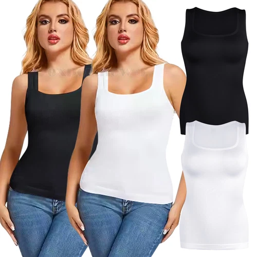 Women Seamless Slim Vest Tummy Control Body Shaper Compression Ribbed Tank Top - Picture 1 of 27