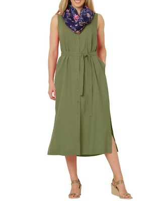 Woman Within Plus Size Green Fern Sleeveless Button-Front Linen-Blend Dress  26W | eBay